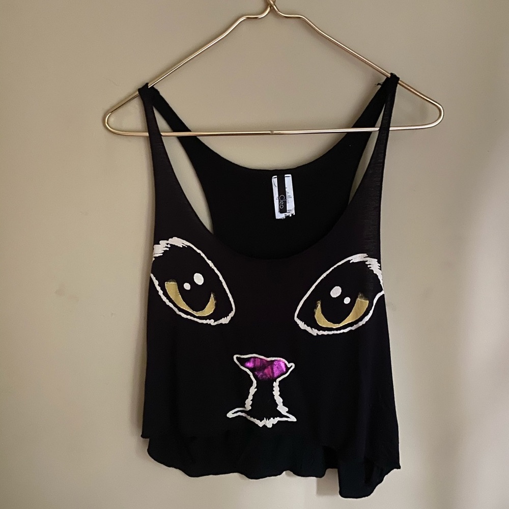 Cute + Flowy Black Cat Crop Top! 😸✨